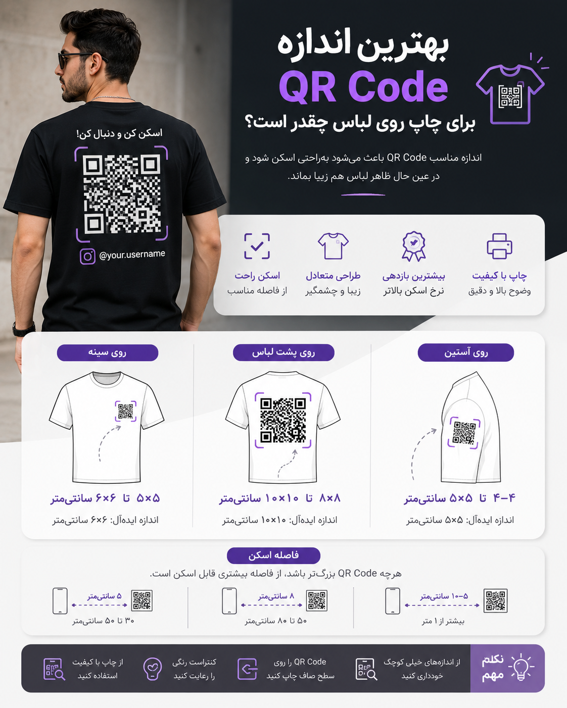 بهترین اندازه QR Code برای چاپ روی تیشرت و لباس چقدر است؟